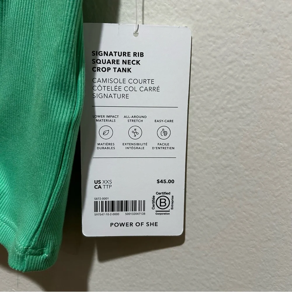 NWT Athleta Signature Rib Square Neck Crop Tank Top Green Shirt - Women’s XXS - Picture 5 of 7